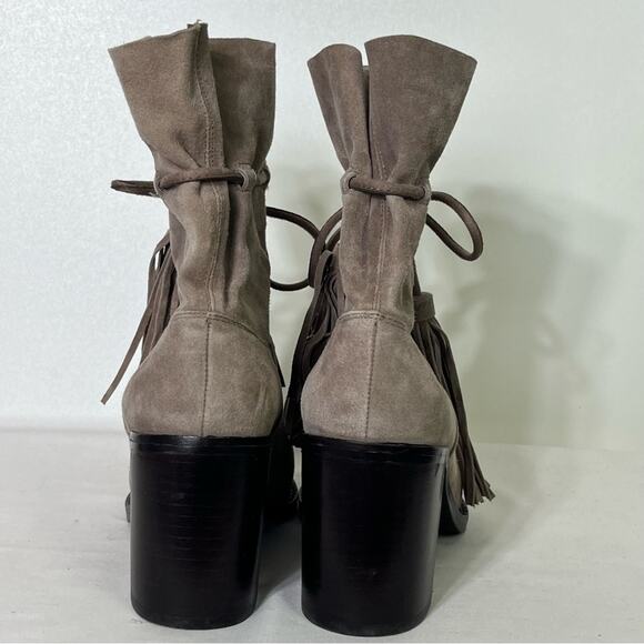 Jeffrey Campbell LaForge Tan Suede Heeled Boots with Fringe Size 6.5 EUC - Picture 4 of 6